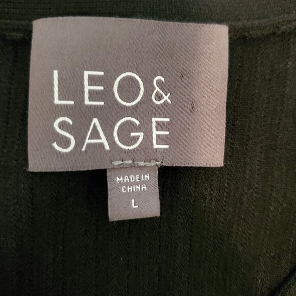 Leo & Sage Rib Knit Cardigan Cropped Sweater Mid Weight Sweater Black Sz L - Picture 5 of 6